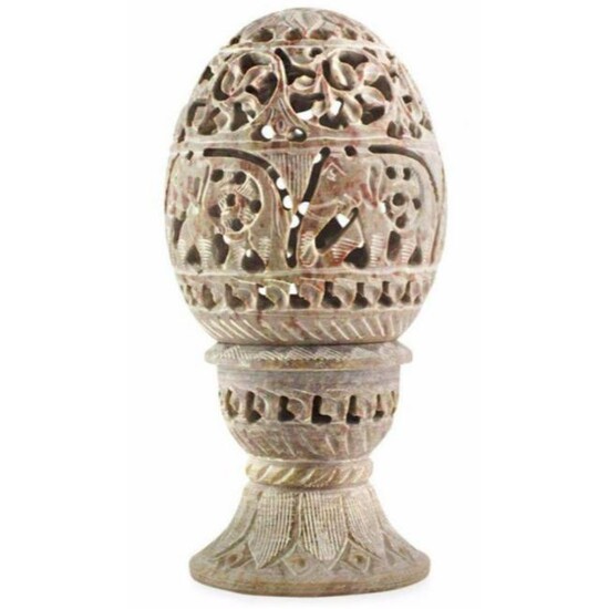 Hand-carved Elephant Theme Pierced Stone Egg