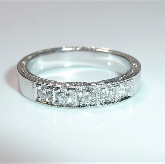 Hand crafted - 18 kt. White gold - Ring, Eternity / memory - 0.40 ct Diamonds / brilliant cut