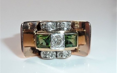 Handarbeit - 14 kt. Pink gold - Antique ring around 1940 - 1.00 ct Tourmalines + 0.30 ct. diamonds