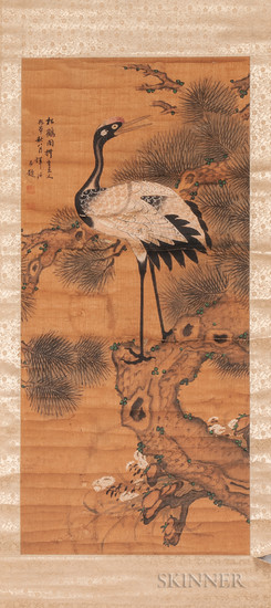 Hanging Scroll Depicting a Crane on a Pine