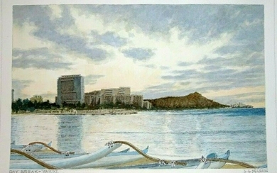 Hawaii Painting Day Break Waikiki Outrigger Segedin