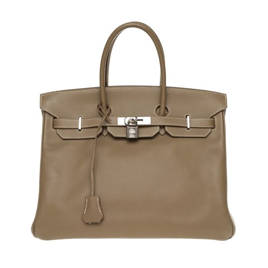 Hermès - Hermès Birkin 35 en cuir Epsom étoupe, garniture en métal palladié Handbag