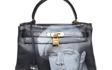 Hermès - Kelly 28 retourné en cuir box noir customisé "Marlon Brando" # 55 par PatBo Handbag