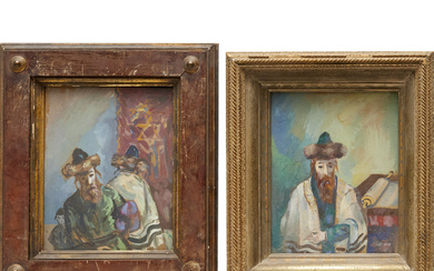 Ilya Schor, (2) gouache paintings, Rabbis