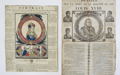 [Imagerie populaire]. Ensemble de 2 imageries sur la mort de personnages royaux. Sl, [c. 1850]....