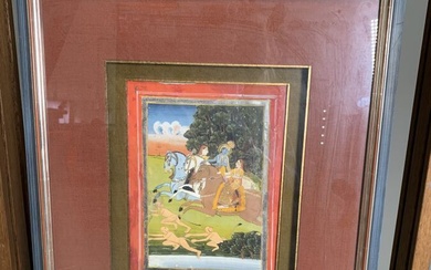 Inde, fin XIXe siècle Vishnu à cheval dans un paysage avec des singes Gouache sur...