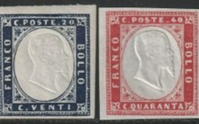 Italian Ancient States - Sardinia 1861/63 - 4th issue, complete intact set with good margins, rare, luxury, with signatures - Sassone n.13E/18A