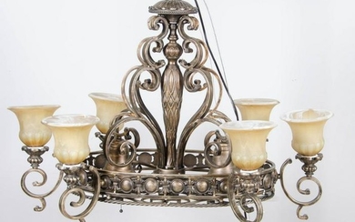 Italian style bronze finished 6 arm chandelier