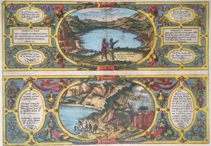 Italy, Campania, Lago Averno, Lago Agnano; Braun&Hogenberg; Georg Hoefnagel - Antrum Sibyllaew Cumanae ...- 1581 - 1581-1600