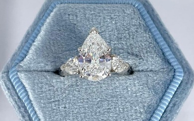 J. Birnbach 2.18 carat GIA Pear Shape Diamond Ring with Pear Shape Side Stones