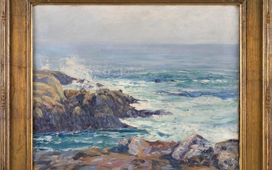 JOSEPH HENRY HATFIELD (Massachusetts/Canada, 1863-1928), Rocky seascape., Oil on canvas, 18" x 20".