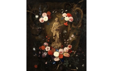 Jan Philips Rigoults van Thielen, 1618 – 1667, zug., Steinamphore mit der Göttin Ceres und prachtvoller Blumengirlande