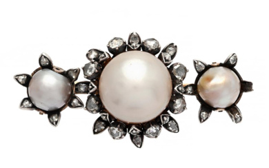 Jewellery Brooch BROOCH, 14K gold/silver, 3 oriental pearls approx. 7,0-12...