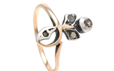 Jewellery Ring RING, 14K gold/silver, rose cut diamonds, size 17,...