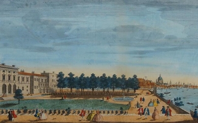 John Maurer, British fl.1713-c.1761- A Perspective View of the Royal Palace of Somerset next the river; hand-coloured engraving, published in 1742 by R. Wilkinson, 58 Cornhill, and Bowles & Carver, 69 St Paul's Church Yard, 25 x 42.5 cm