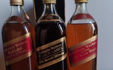 Johnnie Walker - Red Label & 12 years old Black Label - b. 1980s, 1990s - 70cl, 75cl - 3 bottles