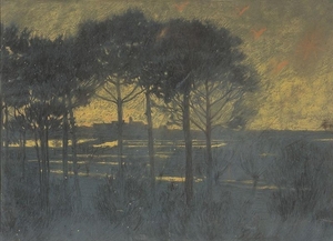 Josef Maria Auchentaller (Wien/Vienna 1865 – Grado 1949), Pineta al tramonto,...