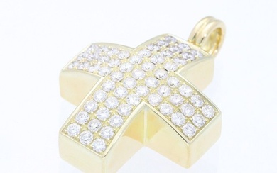 Kreuz Anhänger mit echten weißen Brillanten - 18 kt. Yellow gold - Pendant - 2.00 ct Diamond