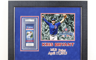 Kris Bryant Signed Cubs Custom Framed 2015 MLB Debut Ticket Display (PSA)