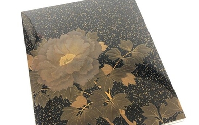 Lacquer ware/Urushi ware - Lacquer, Wood - 靜山 - Suzuribako with nashiji lacquer technique and Maki-e Peony pattern - Japan - Mid 20th century