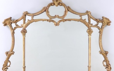 Large Chippendale Carved Giltwood Overmantel Mirror