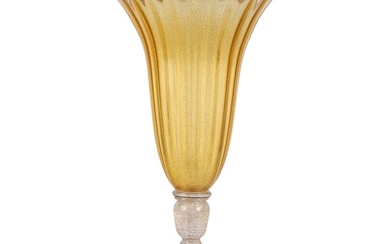 Large MCM Venetian Murano Amber Glass Fluted Vase