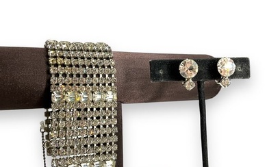 Large Vintage Rhinestone Bracelet and "Weiss" Hallmarked Earrings