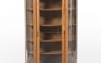 Late Victorian Oak and Curved Glass China Cabinet