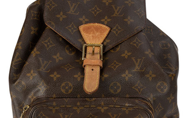 Louis Vuitton, sac Montsouris en toile enduite Monogram et cuir naturel, housse, 35x30 cm