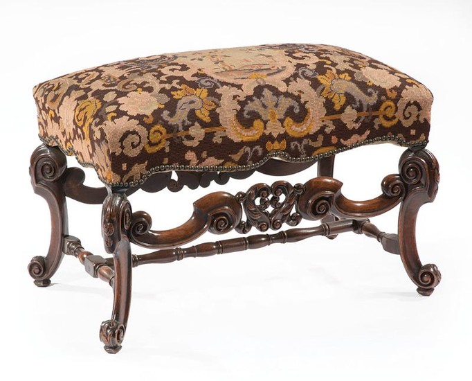 Louis XIV-Style Carved Walnut Bench