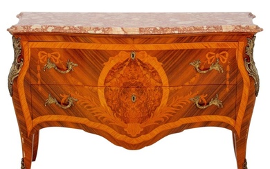 Italian Louis XV Style Marquetry 2-Drawer Commode