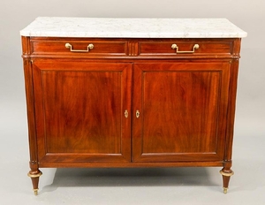 Louis XV style mahogany cabinet having marble top with