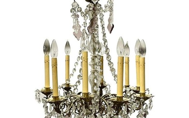 Louis XVI Bronze and Crystal Chandelier, Colored and Clear Crystals, France