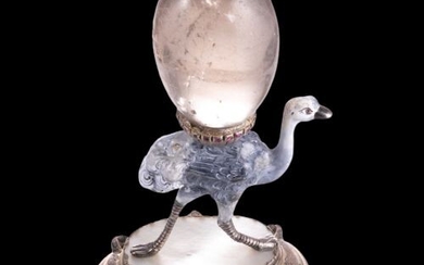 Ludwig Neresheimer - Hanau - Emu Paperweight - Enamel, Silver gilt, Rock Crystal and Ruby (1.50ct) - c. 1900