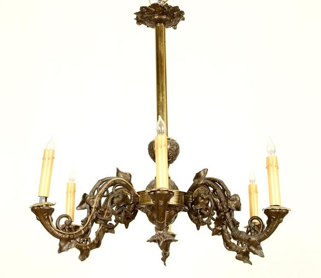 MIXED METAL FRENCH GAS CHANDELIER C.1890