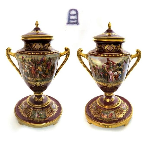 Magnificent Pair of 19th C. Royal Vienna Vases