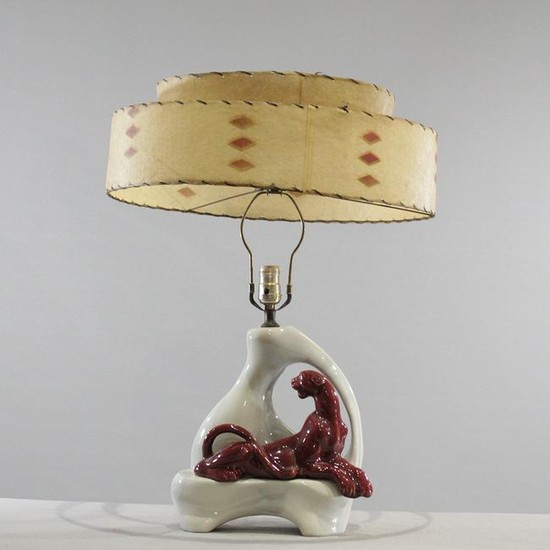 Mid-Century Modern Ceramic PANTHER LAMP with Shade