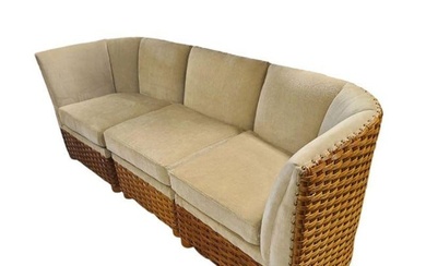Mid Century Woven Wicker Sectional Dinner Booth Pair