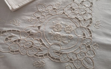 Mixed linen tablecloth with full stitch embroidery - linen blend 30% cotton and 70% linen - AFTER 2000
