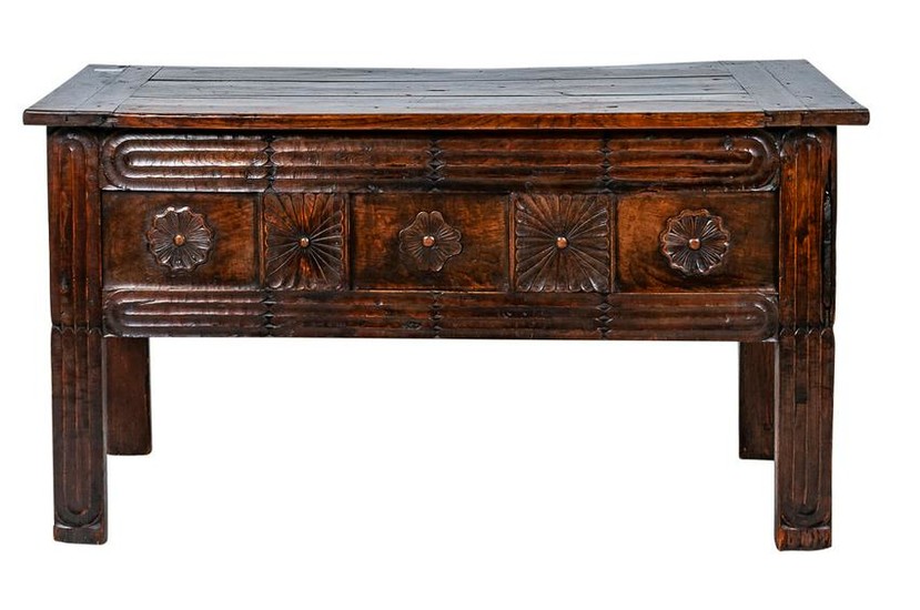 NORMANDY CARVED OAK & WALNUT DOWRY CHEST