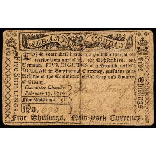 NY City of Albany 1776 5s in CONTINENTAL CURRENCY