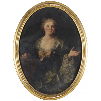 Neapolitan school, 18th century Portrait of a lady Oil on oval canvas, 108.5x78 cm. Framed (defects and restorations)