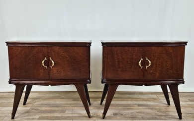 Nightstand (2) - Pair of mahogany bedside tables - Brass, Glass, Mahogany