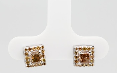 No Reserve Price - 0.86 tcw - Fancy Deep Orangy Yellow - 14 kt. White gold - Earrings Diamond