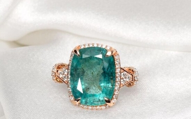No Reserve Price-8.09 Ct Emerald & 0.41 Ct Diamonds - 14 kt. Pink gold - Ring Emerald - Diamonds, IGI Certified