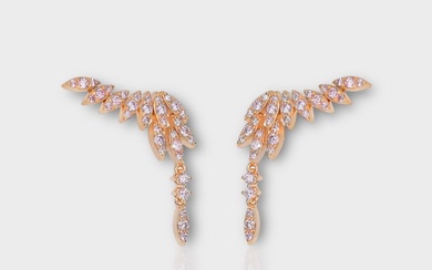 No Reserve Price - IGI 0.75 ct Pink Diamonds - Earrings - 14 kt. Rose gold Diamond (Natural)