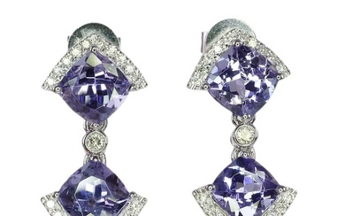 No Reserve Price - IGI Report 14K & - 18 kt. Gold - Earrings - 2.75 ct Tanzanite - Diamonds