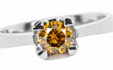 No Reserve Price - Ring - 18 kt. White gold - 0.51 tw. Orange Diamond (Natural coloured)