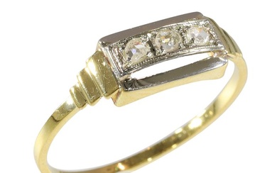 No Reserve Price - Vintage 1920's Art Deco Ring - Yellow gold Diamond