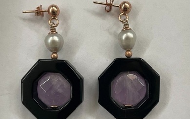 No reserve price Drop earrings - Silver Onyx - Jade